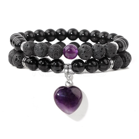 Natural Amethyst Heart Charm Bracelets BP5202-6-1