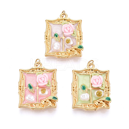304 Stainless Steel and Enamel Resin ABS Imitation Pearl Glitter Powder Pendants STAS-T069-81M-1