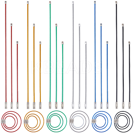 36Pcs 18 Styles Rubber Cover Stainless Steel Wire Cable Keychains FIND-SC0013-72-1