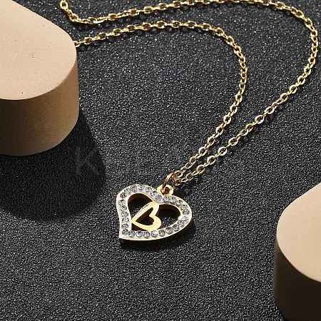 304 Stainless Steel Crystal Rhinestone Heart Pendant Cable Chain Necklaces for Women NJEW-Z056-01C-G-1