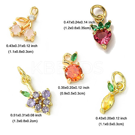 5Pcs 5 Styles Brass Micro Pave Cubic Zirconia Charms ZIRC-FP0001-01-1