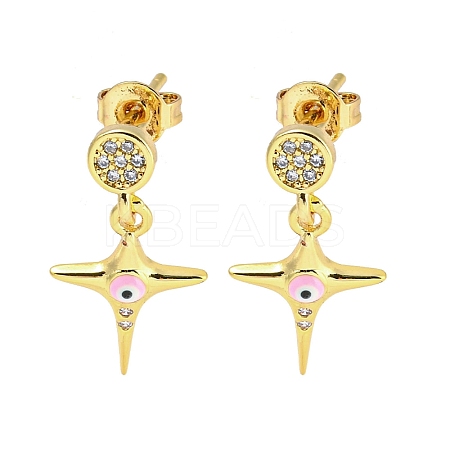 Star Real 18K Gold Plated Brass Dangle Stud Earrings EJEW-L269-107G-03-1