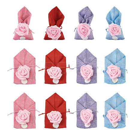 20Pcs 4 Colors Polyester Ramie Blended Yarn Jewelry Drawstring Gift Bags ABAG-BT0001-05-1