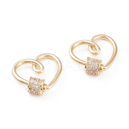 Brass Micro Pave Clear Cubic Zirconia Screw Carabiner Lock Charms KK-F814-31G-1