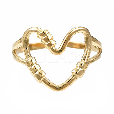 304 Stainless Steel Heart Open Cuff Ring RJEW-T023-80G-1