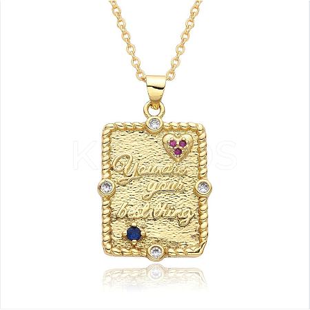 Brass Micro Pave Clear Cubic Zirconia Love Heart Book Pendant Necklaces for Women Men LS-NJEW-S438-04G-1