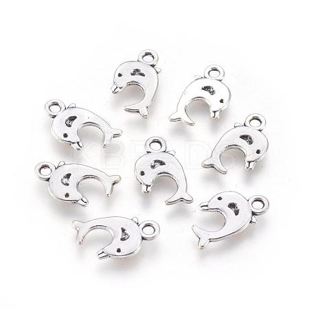 Dolphin Tibetan Style Alloy Pendants TIBEP-N008-25AS-RS-1