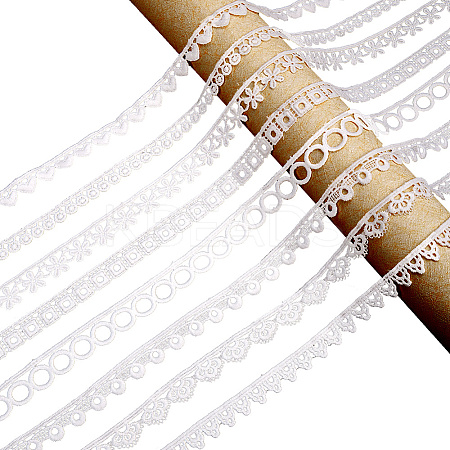 24 Yards 8 Styles Milk Fiber Lace Trim Ribbon OCOR-CY0001-09B-1