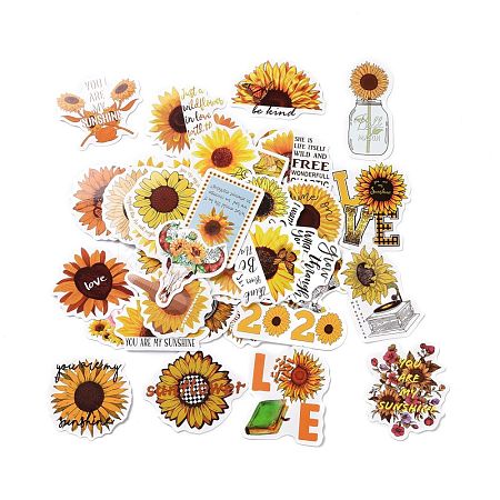 50Pcs Cartoon Sunflower Paper Sticker Label Set DIY-G066-03-1
