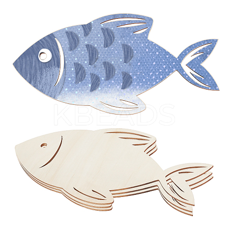 2Pcs Fish Unfinished Wood Cutouts Ornaments WOCR-WH0002-01-1
