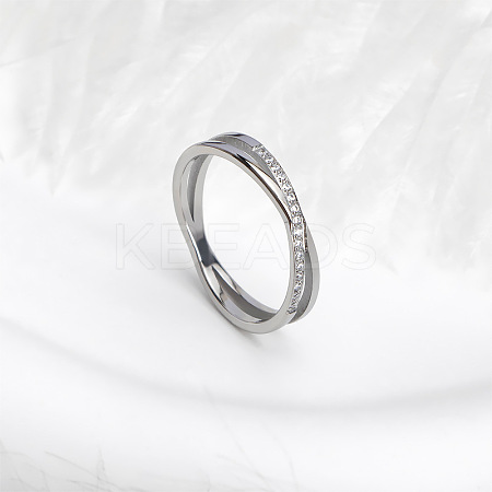 304 Stainless Steel Micro Pave Clear Cubic Zirconia Finger Rings for Women FS-WG1B662-07-1