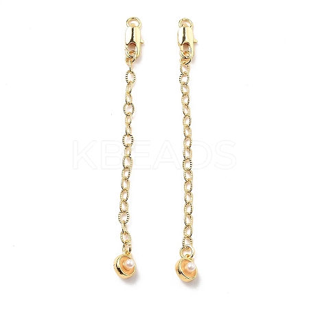 Brass Enamel ABS Imtation Pearl End with Chain KK-B129-27G-01-1