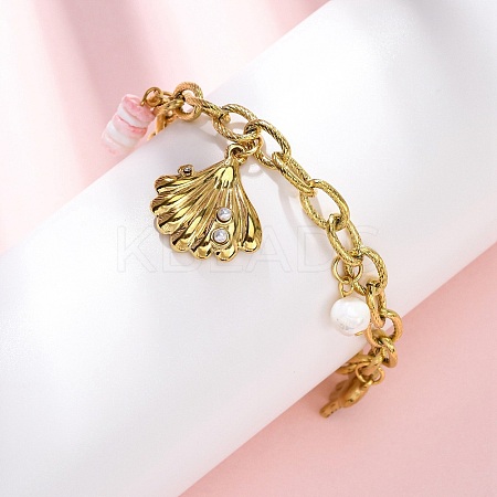304 Stainless Steel Cable Chain Charm Bracelets BJEW-L708-05G-1