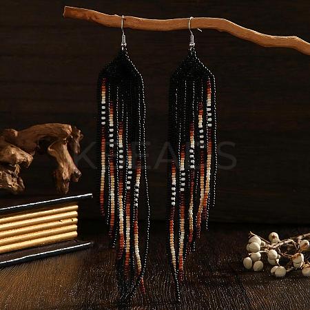 Handmade Bohemian Glass Seed Bead Beaded Chandelier Earrings UU5270-1