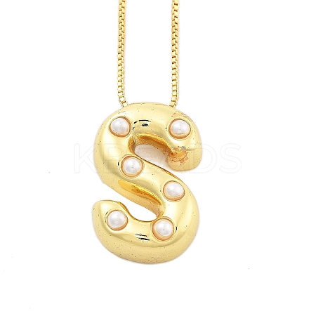 Brass & Plastic Pearl Letter Pendant Box Chain Necklaces for Women NJEW-U017-01G-19-1