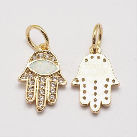 Brass Cubic Zirconia Charms ZIRC-P036-14-G01-RS-1