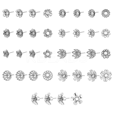36Pcs 9 Style 304 Stainless Steel Stud Earring Settings STAS-UN0027-06-1
