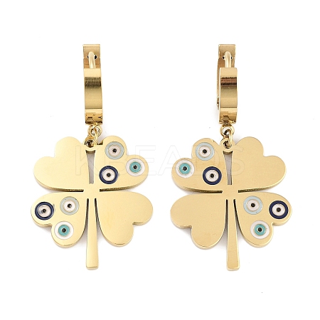 Left and Right Clover 304 Stainless Steel Dangle Earrings EJEW-L283-082G-1