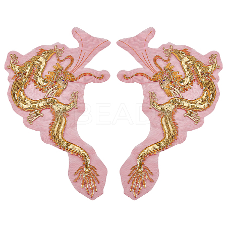 2Pcs 2 Styles Dragon Shape Polyester Embroidery Sew on Flower Appliques PATC-MA0001-36-1