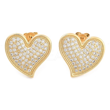 Brass Pave Cubic Zirconia Stud Earrings EJEW-U005-10G-1