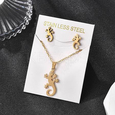 Gecko 201 Stainless Steel Pendant Necklaces & Stud Earrings Sets for Women SJEW-Q025-07G-1