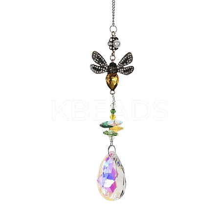 Crystal and Alloy Rhinestones Steel Wire Pendant Decorations HJEW-R050-03AGP-1