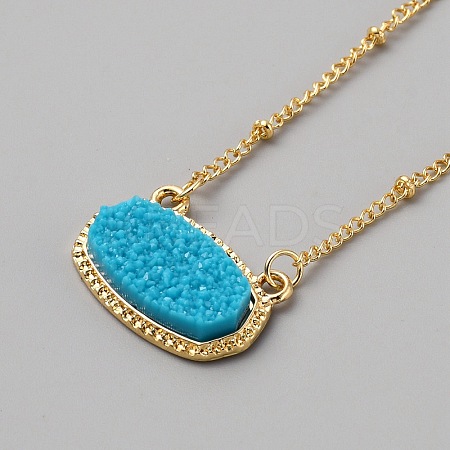 Simulated Druzy Resin Oval Pendant Necklace with Alloy Satellite Chains NJEW-WH0016-39G-01-1