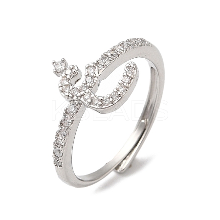 Rack Plating Brass Cubic Zirconia Arabic Letters Adjustable Rings for Women RJEW-S407-10P-06-1