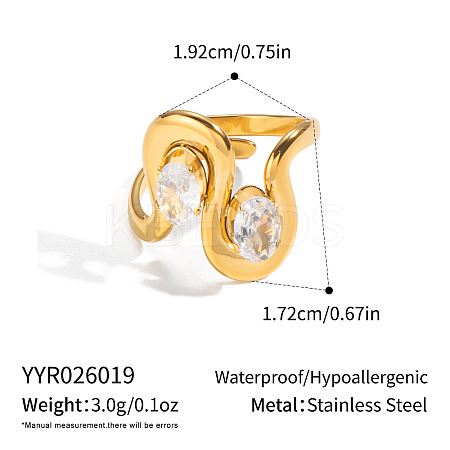 Irregular 304 Stainless Steel Cubic Zirconia Cuff Open Rings for Women RA2180-5-1