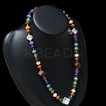 Natural Red Jasper & Red Agate & Quartz Crystal & Green Aventurine & Blue Spot Stone & Topaz Jade & Mahogany Obsidian & Tiger Eye & Synthetic Malachite Beaded Necklaces NJEW-B137-01-1