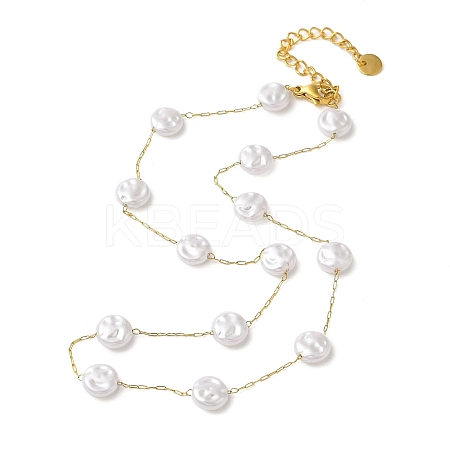 304 Stainless Steel & Plastic Pearl Link Chain Necklaces for Women NJEW-K383-04A-G-1