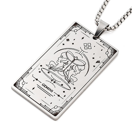 Non-Tarnish 201 Stainless Steel Rectangle with Constellation Pendant Necklaces NJEW-M223-02E-1