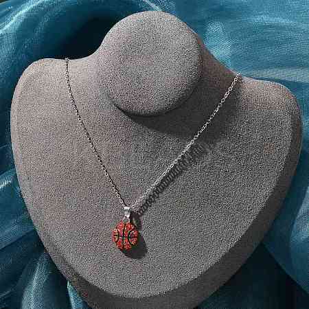 Zinc Alloy Hyacinth Rhinestone Sport Ball Pendant Cable Chain Necklaces LS-NJEW-U024-01P-03-1