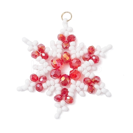 Glass Seed Beaded Snowflake Pendants PALLOY-MZ00890-03-1