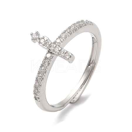 Rack Plating Brass Cubic Zirconia Arabic Letters Adjustable Rings for Women RJEW-S407-10P-08-1