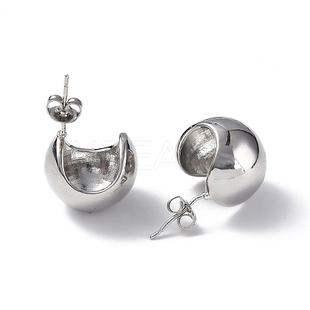 Brass Oval Dome Stud Earrings for Women EJEW-P214-04P-1