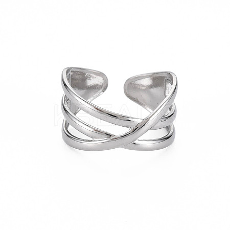 Non-Tarnish 304 Stainless Steel Criss Cross Cuff Ring RJEW-N038-036P-1
