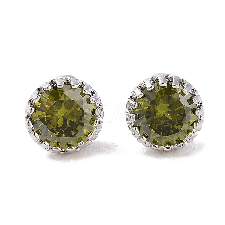 Rack Plating Brass Pave Single Cubic Zirconia Stud Earrings X-EJEW-I304-02P-01-1