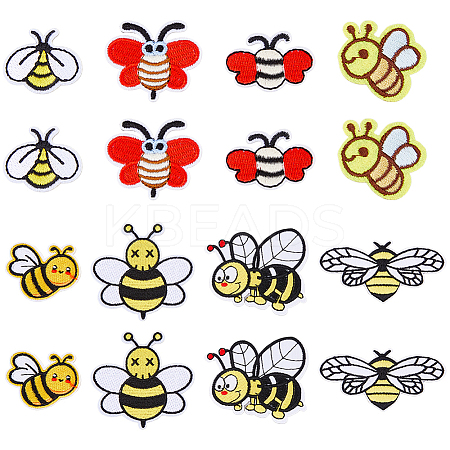16Pcs 8 Styles Bees Iron on Cloth Patches PATC-DC0001-12-1