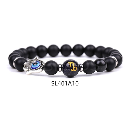 Natural Dyed & Heated Black Agate & Obsidian Stretch Bracelets PW-WG62314-10-1