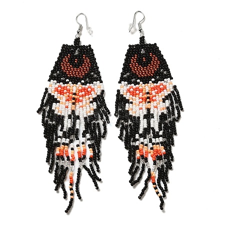 Bohemia Woven Glass Seed Bead Dangle Earrings EJEW-A046-02B-1