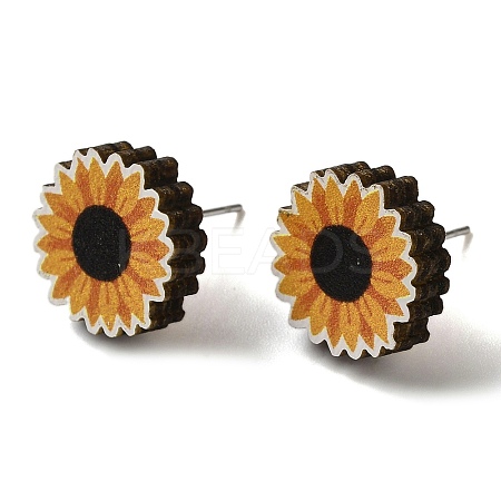 Wood Stud Earrings EJEW-Z054-01K-1