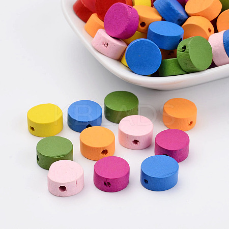 Mixed Color Flat Round Natural Wood Beads X-TB236Y-1