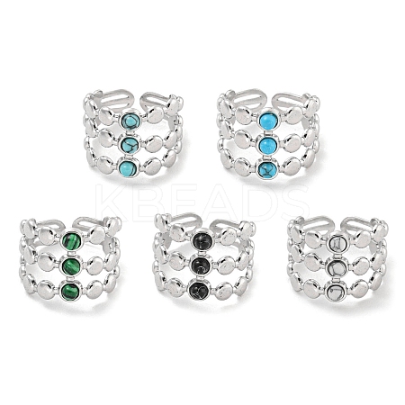304 Stainless Steel Synthetic Gemstone Cuff Rings G-Z056-05P-1