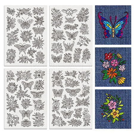 4 Sheets 11.6x8.2 Inch Stick and Stitch Embroidery Patterns DIY-WH0455-043-1