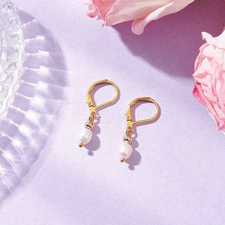 Natural Baroque Pearl Oval Leverback Earrings EJEW-JE06437-1