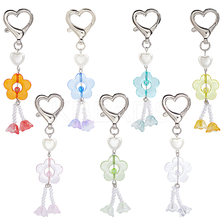 7Pcs 7 Colors Acrylic Flower Pendant Decorations HJEW-SC0002-09-1