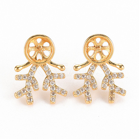 Brass Micro Pave Clear Cubic Zirconia Earring Findings KK-S356-256-NF-1