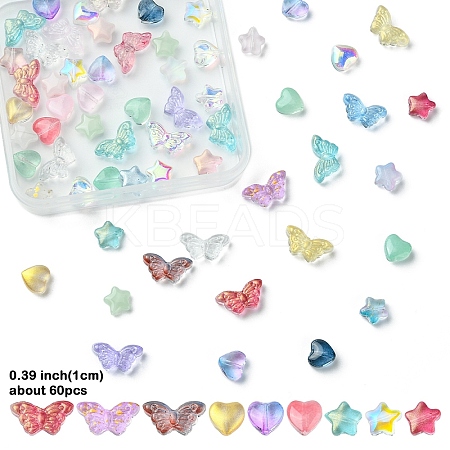 60Pcs 3 Styles Transparent Spray Printed Glass Beads GLAA-YW0004-51A-1