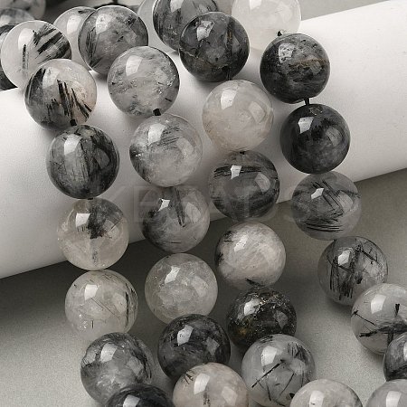 Natural Tourmalinated Quartz Beads Strands G-F818-A09-16mm-1